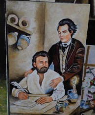 Tablou Ion Creanga ?i Eminescu semnat Cimpoesu. foto