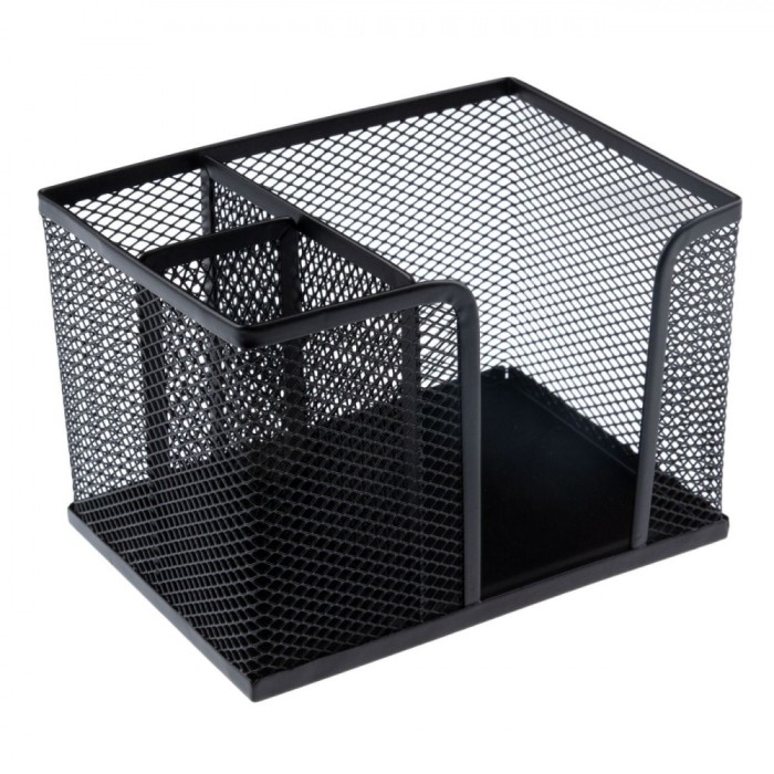 Suport Notițe Metal, Negru, 14.5x10x10cm, 2 Compartimente