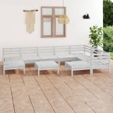 vidaXL Set mobilier de grădină, 10 piese, alb, lemn masiv de pin 3083030