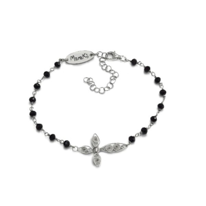 Brățară Eden, rozariu cu spinel negru, placată cu rodiu