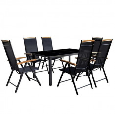 Set mobilier de exterior pliabil, 7 piese, aluminiu, negru foto