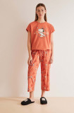 Women&#039;secret pijamale de bumbac Snoopy culoarea portocaliu, bumbac, 3137607