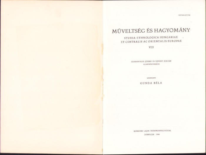 C4221N R&aacute;olvas&aacute;s a moldvai &eacute;s a gyimesi cs&aacute;ng&oacute;kn&aacute;l irta Kallos Zolt&aacute;n, 1966, Debrecen