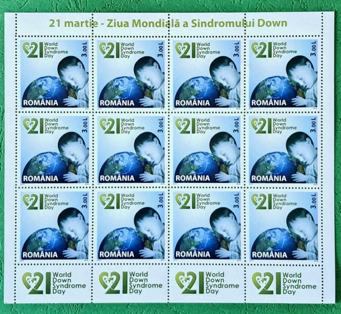 TIMBRE ROM&Acirc;NIA MNH LP1892c- Ziua Mondiala a Sindromului Down -coală de 12 timbre