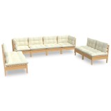 Cumpara ieftin Set mobilier de gradina cu perne, 8 piese, crem, lemn masiv pin