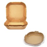 Cumpara ieftin Set 100 Hartii de copt sau prajit pentru Airfryer, Forma patrat, in suport de plastic cu capac, 20 x 20 cm