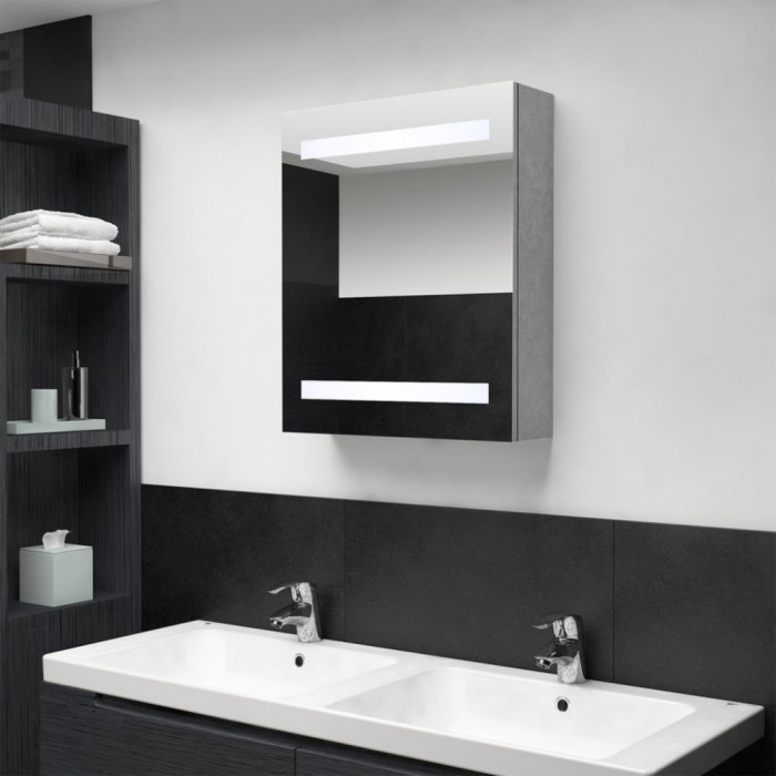 Dulap de baie cu oglinda si LED, gri beton, 50x14x60 cm GartenMobel Dekor