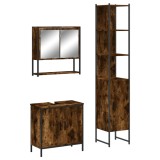 Set mobilier de baie, 3 piese, stejar fumuriu, lemn prelucrat