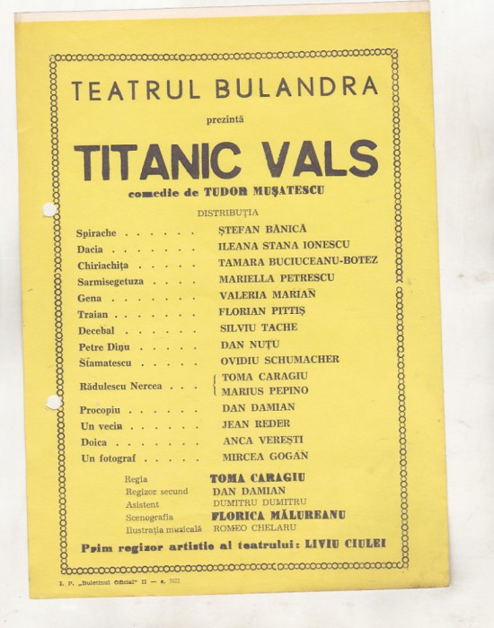bnk div Afis mic - Teatrul Bulandra - Titanic Vals