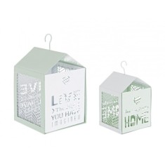 Set 2 felinare suspendabile din metal alb Armonia 11 cm x 11 cm x 20 h, 15 cm x 15 cm x 26 h