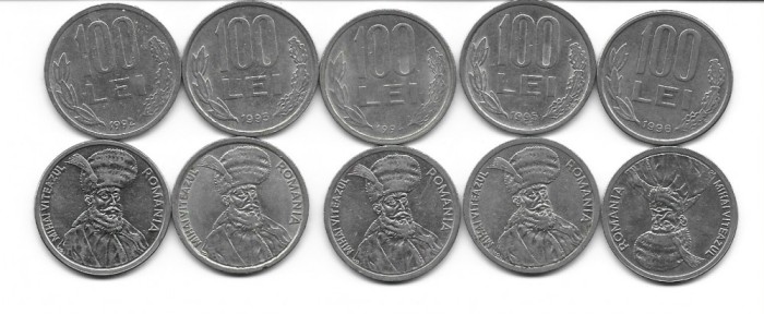 Romania lot 5 x 100 lei 1992 - 1996