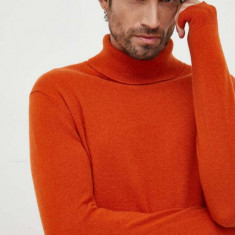 United Colors of Benetton pulover de casmir culoarea portocaliu, light, cu guler