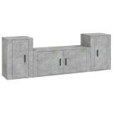 Cumpara ieftin Set dulapuri TV, 3 piese, gri beton, lemn prelucrat