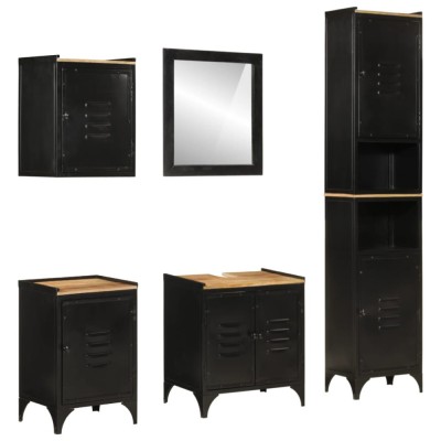 Set mobilier de baie, 5 piese, fier și lemn masiv de mango foto