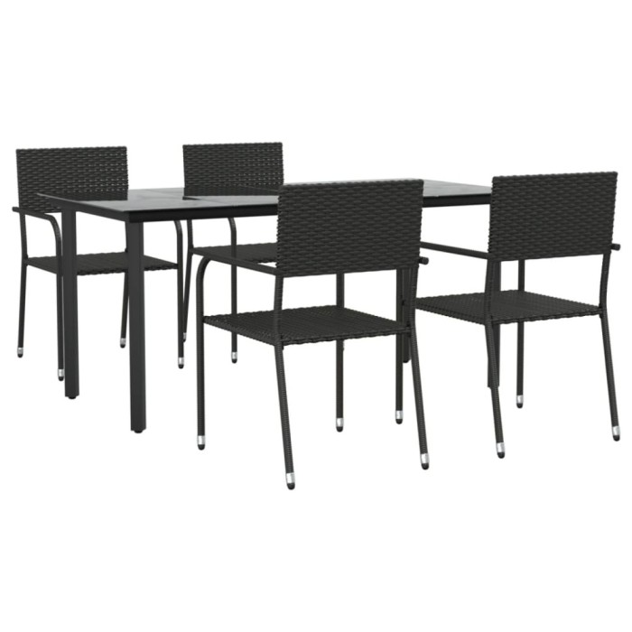 Set mobilier de gradina, 5 piese, negru, poliratan