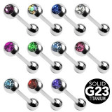 Cumpara ieftin Piercing limbă titan cu zircon colorat - Culoare zirconiu piercing: Transparent - C