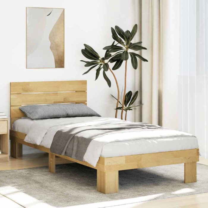 vidaXL Cadru pat cu tăblie fără saltea 75x190 cm lemn masiv de stejar 3315727