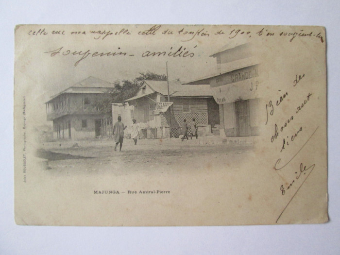 Rara! Madagascar-Majunga/Mahajanga-Str.Amiralul Pierre carte post.circulata 1903