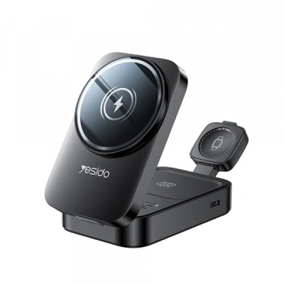 Incarcator Retea Wireless Yesido DS27 3in1, 15W, 1.67A, Negru foto