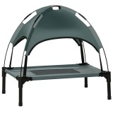 Pat PawHut pentru c&acirc;ini, cu parasol, pat de tabără pentru c&acirc;ini și pisici pe picioare cu material respirabil Oxford, anti-UV, cadru din metal inclus &icirc;