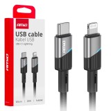 Cablu de incarcare si sincronizare USB-C la iPhone Lightning 20W 100 cm AMiO, alb, pentru incarcare rapida si conexiune stabila