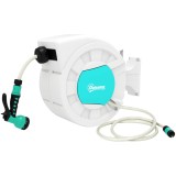 Outsunny Tambur furtun pentru udare suport furtun de apă 25+2 m suport de perete + m&acirc;ner pivotant la 180&deg; 55 x 20 x 42 cm gri deschis | Aosom Romania