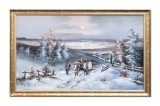 Cumpara ieftin Tablou peisaj de iarna pictat manual inramat, Car cu boi, 110x70cm ulei pe panza, Geo Ungureanu