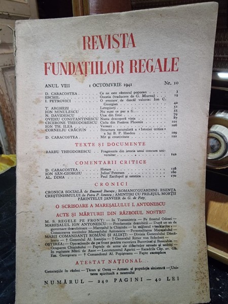 Revista Fundatiilor Regale Anul VIII 1 Octombrie 1941 Nr. 10