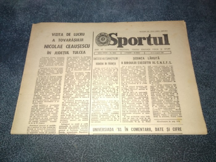 ZIARUL SPORTUL 6 AUGUST 1981