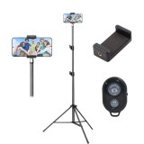 Trepied foto video 180 cm aluminiu negru cu suport telefon reglabil 5.3, 8 cm si telecomanda bluetooth, filet universal 1 4, stabil