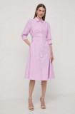 Cumpara ieftin Karl Lagerfeld rochie din bumbac culoarea roz, mini, evazati