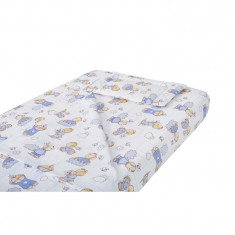 Lenjerie patut bebe, SomnART, cearceaf pat 60x120x10 cu elastic, cearceaf pilota 80x110, perna joasa 20x35, Ursuleti