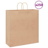 vidaXL Pungi de h&acirc;rtie 250 buc cu m&acirc;nere maro 45x17x48 cm