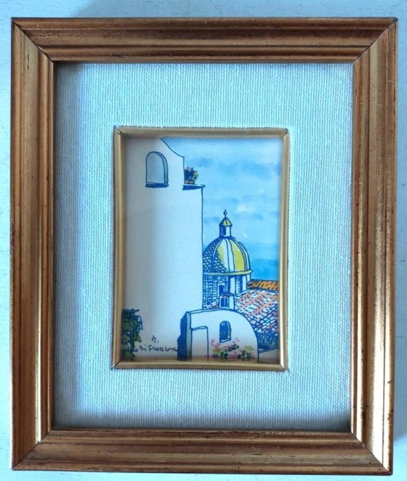 Tablou mic pictura originala Marco di Francesco - Citta, 1988, 18x15 cm, in rama de lemn, cu certificat de autenticitate