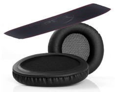 Set 2 bureti + Banda superioara pentru casti HyperX Cloud II 2 / Pro, Over-Ear, Spuma cu memorie, Piele ecologica, Negru/Rosu