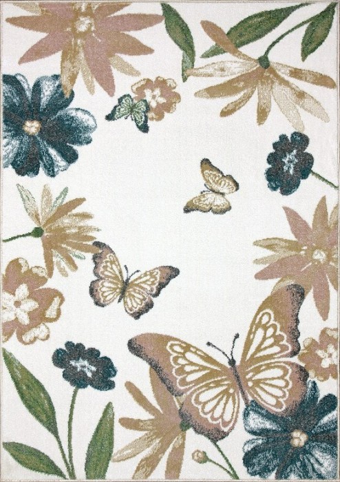 Covor Camera Copii Model Fluturi 18066-120, Marime 80 x 150 cm, Multicolor, Inaltime Fir 8 mm, Antialergic, Polipropilena, Gradinita, Cresa, Loc de Jo