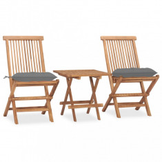 Set mobilier exterior pliabil cu perne, 3 piese, lemn masiv tec