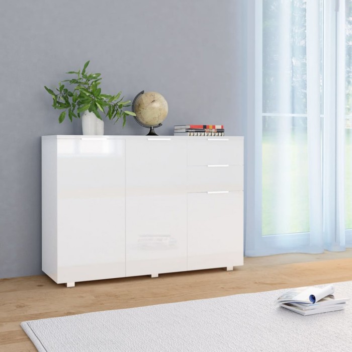 vidaXL Servantă, alb extralucios, 107x35x76 cm