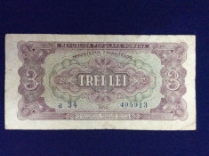 Bancnote Romania - 3 lei 1952 - seria a 34 405913 (starea care se vede) foto