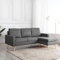 Canapea cu 3 locuri si taburet, gri deschis, material textil GartenMobel Dekor foto