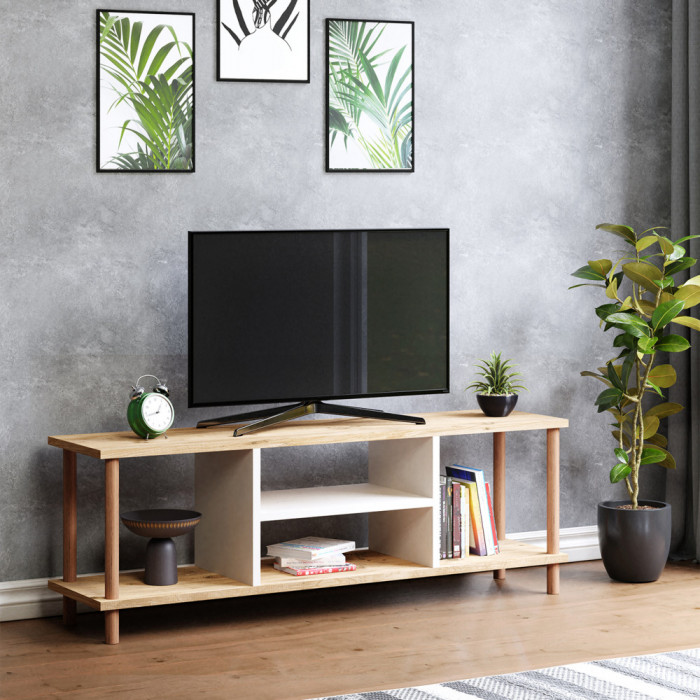 Masa TV Eroskobing 43x120x29 cm efect lemn alb [en.casa] HausGarden Leisure