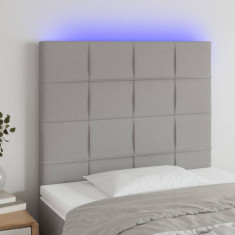 vidaXL Tăblie de pat cu LED, gri deschis, 100x5x118/128 cm, textil