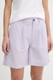 Pepe Jeans pantaloni scurți din in culoarea violet, uni, high waist, PL801198