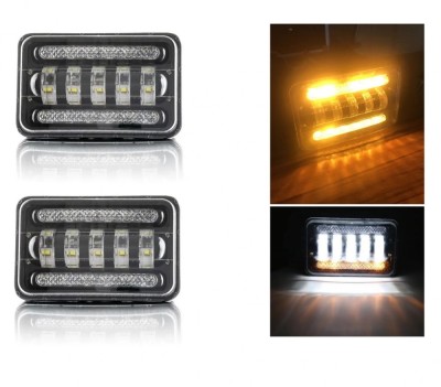 Set de 2 bucati, LED halogen universal 5 , 12V-24V faza scurta lunga cu DRL lumini de zi, semnalizator alb-galben 8000lm pentru ATV, jeep, camion, tra foto