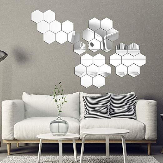 Set Oglinzi Design Hexagon - Oglinzi Decorative Acrilice Silver MyStyle Luxury Home 10 bucati/set 12-14 cm