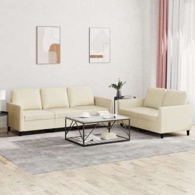 Set de canapele cu perne, 2 piese, crem, piele ecologică foto