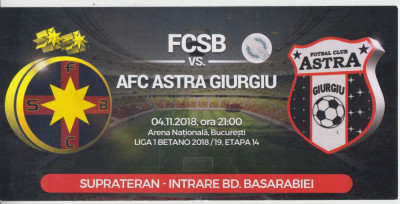 M5 - BILET ACCES PARCARE - FCSB STEAUA - ASTRA GIURGIU - 04 11 2018 foto