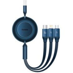 Cablu alimentare si date Baseus Bright Mirror One-for-three Retractable, pt smartphone,USB Type-C la Micro-USB+Lightning+USB Type-C 66W,1.1m,albastru