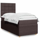 vidaXL Pat box spring cu saltea, maro &icirc;nchis, 90x200 cm, textil