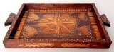 Tava Lemn Cires Cioplita Floral Artizanat Anii &#039;70, 32.5x22cm, Decor Spic Grau, Obiect Arta Decorativa